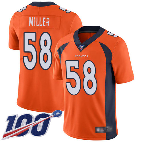 Men Denver Broncos 58 Von Miller Orange Team Color Vapor Untouchable Limited Player 100th Season Football NFL Jersey